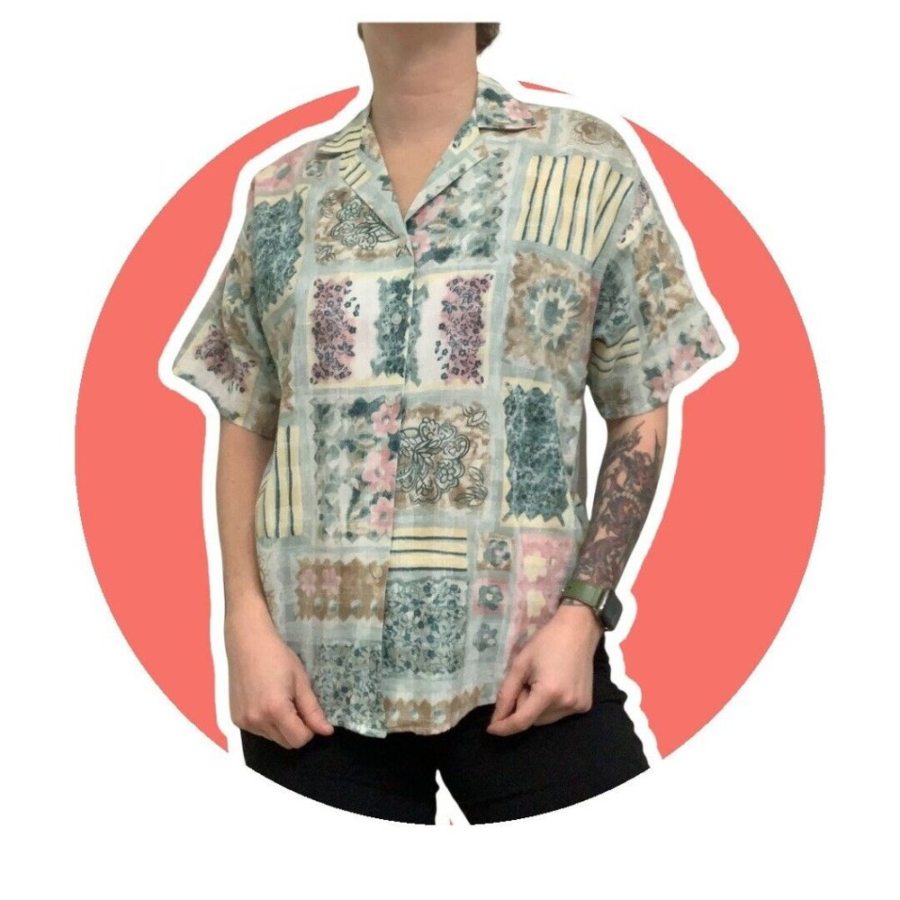 Vintage 80s Caribou Womens Cottagecore Granny Style Boxy Fit Small Button Front